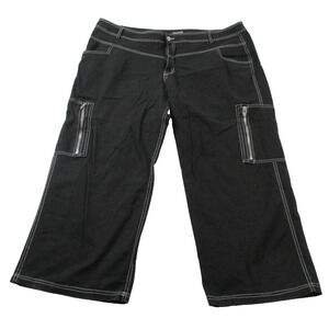 Poster Grl Pants Womens 3X Black Capri Wide Leg Cargo Zip Pockets Twill 1430